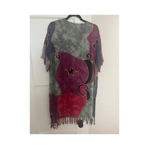 Resort wear fringed tunic pull on bright contemporary beach cover up